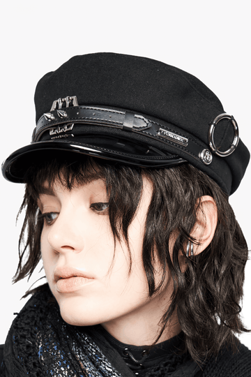 Punk Cap with PU Brim and Metal Embellishments